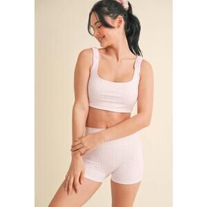 Pink Gingham Print Ruched Bra Top by Kimberly C